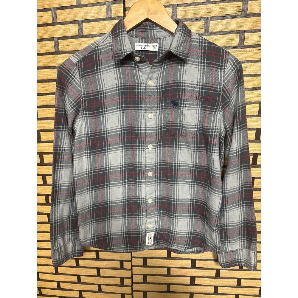 Abercrombie Kids Gray Plaid Button Down Shirt Size 13/14